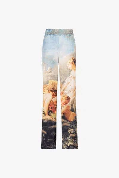 Roberto Cavalli Graphic-print Silk Trousers In Light Blue