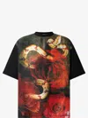 Roberto Cavalli T-shirt With Rose And Snake Print In Black