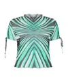 Roberto Cavalli Ray Of Sea Printed Stretch Tulle T-shirt In Multi
