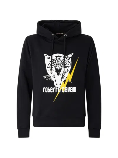 Roberto Cavalli Graphic-print Drawstring Hoodie In Black