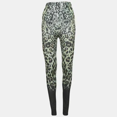 Pre-owned Roberto Cavalli Green Animal Print Jersey Leggings Xs