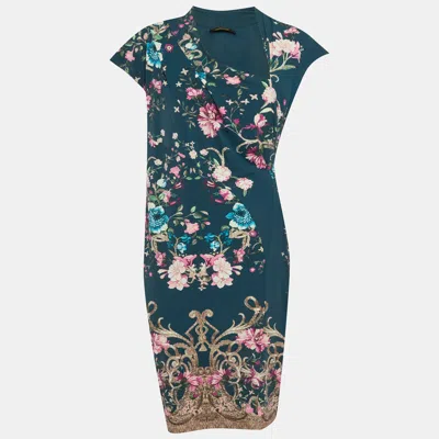 Roberto Cavalli Green Floral Print Jersey Mini Dress In Multi