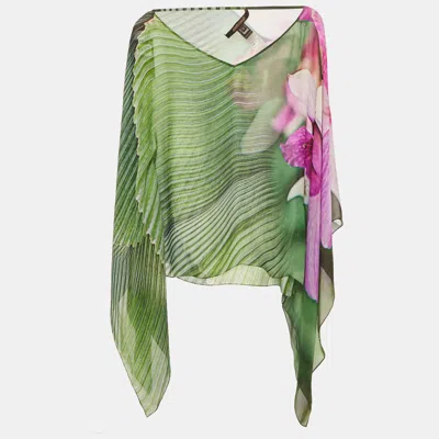 Pre-owned Roberto Cavalli Green Floral Print Silk Kaftan Top S
