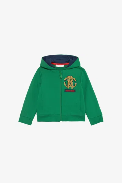 Roberto Cavalli Green Hoodie With Rc Monogram