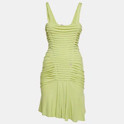 Pre-owned Roberto Cavalli Green Jersey Pleated Mini Dress S