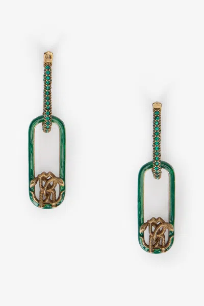 Roberto Cavalli Green Link Earrings With Crystal And Snake Monogram Rc