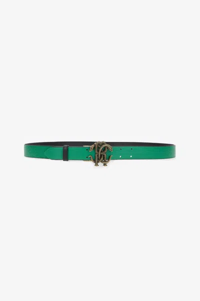 Roberto Cavalli Green Logo Belt With Mirror Snake Monogram