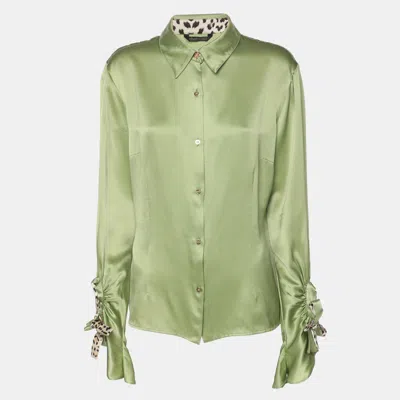Pre-owned Roberto Cavalli Green Satin Long Sleeve Tops L