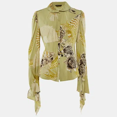 Pre-owned Roberto Cavalli Green Silk Button Front Shirt L