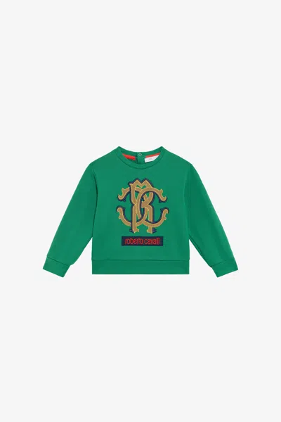 Roberto Cavalli Green Sweatshirt With Rc Monogram