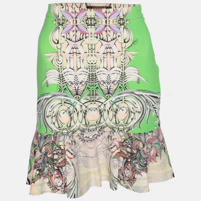 Pre-owned Roberto Cavalli Green/multicolor Printed Jersey Mini Skirt M