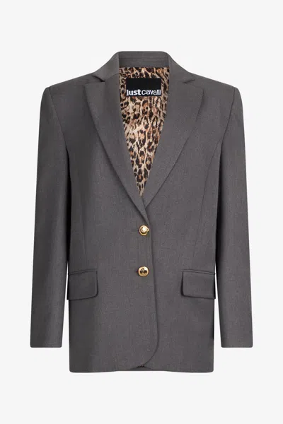 Roberto Cavalli Grey Blazer With Gold Buttons In Gray