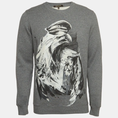 Pre-owned Roberto Cavalli Grey Eagle Print Cotton Knit Sweatshirt S