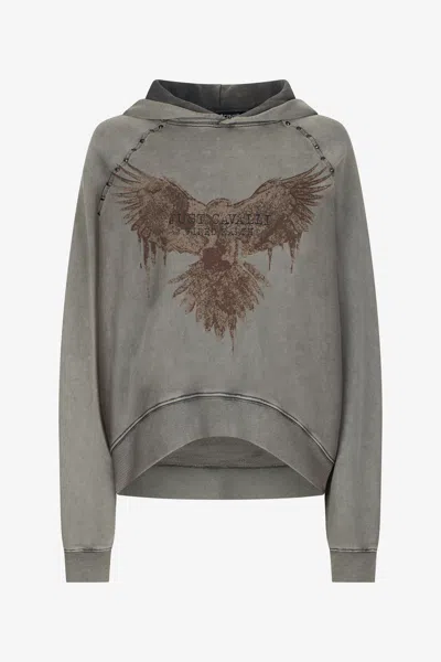 Roberto Cavalli Grey Eagle Print Hoodie In Gray