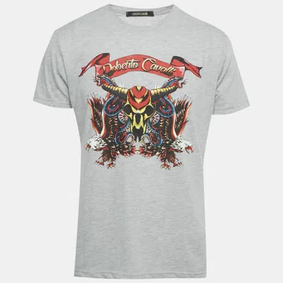 Pre-owned Roberto Cavalli Grey Eagle Print Jersey T-shirt Xl In Gray