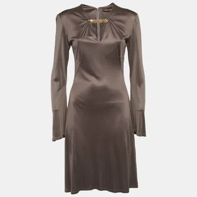 Roberto Cavalli Grey Jersey Ruched Mini Dress In Black