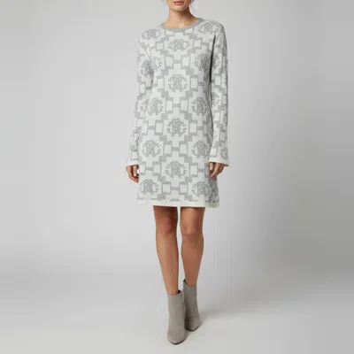 Pre-owned Roberto Cavalli Grey Logo Intarsia Knit Mini Sweater Dress L In Gray