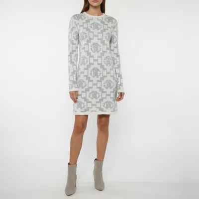 Pre-owned Roberto Cavalli Grey Logo Intarsia Knit Mini Sweater Dress L In Gray