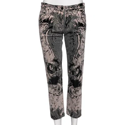 Roberto Cavalli Grey Printed Cotton Straight Pants In Gray