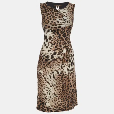 Pre-owned Roberto Cavalli Grey Printed Jersey Sleeveless Paneled Midi Dress M In Gray