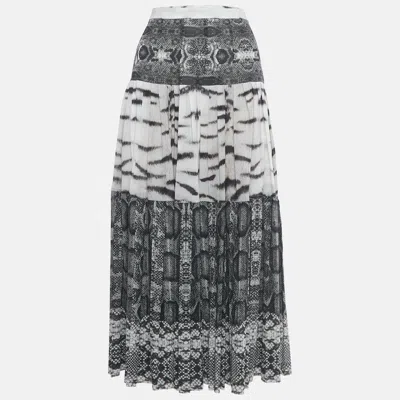 Roberto Cavalli Grey Printed Silk Maxi Skirt In Gray