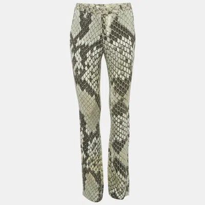 Pre-owned Roberto Cavalli Grey Snakeskin Print Crepe Straight Leg Pants S