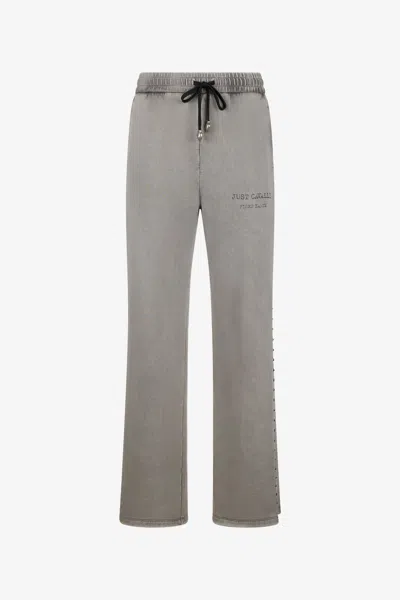 Roberto Cavalli Grey Studded Sweatpants In Black