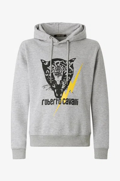 Roberto Cavalli Grey Sweatshirt With Jaguar And Lightning