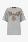 Roberto Cavalli Grey T-shirt With Eagle Print And Studs In Gray