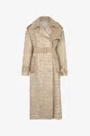 Roberto Cavalli Grid Trench Coat With Belt In Light Brown