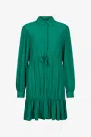 Roberto Cavalli Green Dress Mini With Drawstring Waist In Green
