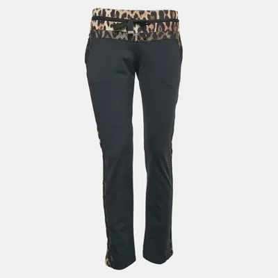 Pre-owned Roberto Cavalli Gym Black Leopard Print Jersey Track Pants L