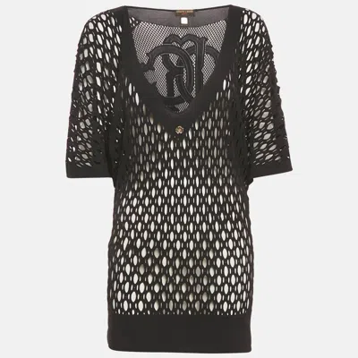 Pre-owned Roberto Cavalli Gym Black Mesh Jersey Top One Size