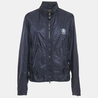 Pre-owned Roberto Cavalli Gym Blue Nylon Logo Applique Jacket L