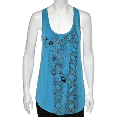 Roberto Cavalli Gym Blue Printed Jersey Tank Top