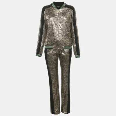 Pre-owned Roberto Cavalli Gym Metallic Gold Snakeskin Patterned Polyester Sequin Sweatshirt & Jogger Set M In Brown