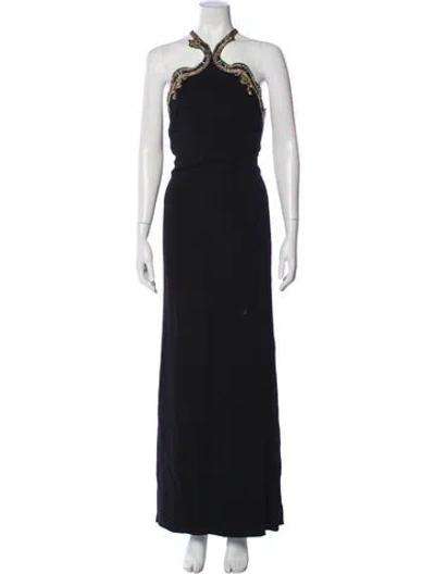 Pre-owned Roberto Cavalli Halterneck Long Dress In Blue