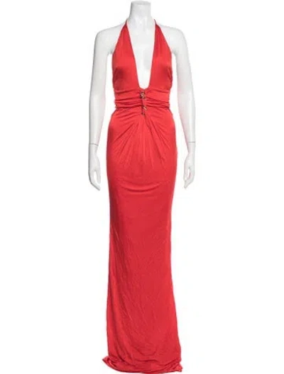 Pre-owned Roberto Cavalli Halterneck Long Dress W/ Tags In Red