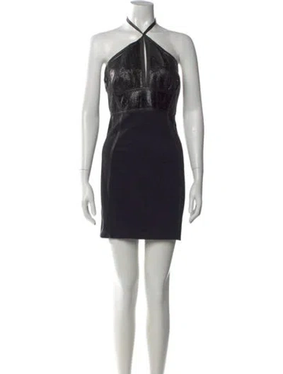 Pre-owned Roberto Cavalli Halterneck Mini Dress In Black