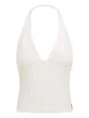 Roberto Cavalli Halterneck Ribbed Top In White