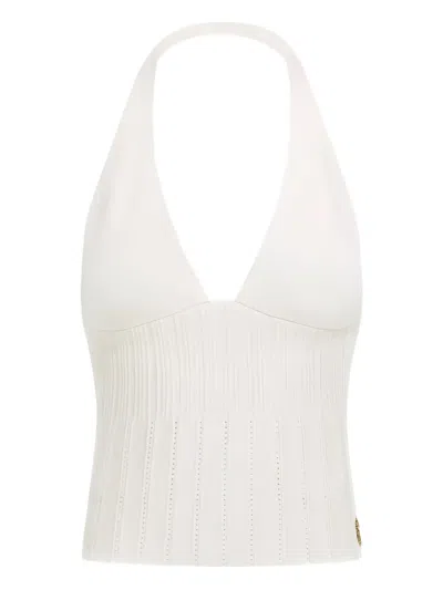 Roberto Cavalli Halterneck Ribbed Top In White