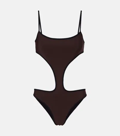 Roberto Cavalli Halterneck Swimsuit In Burgundy