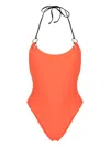 Roberto Cavalli Halterneck Tie-fastening Swimsuit In Orange