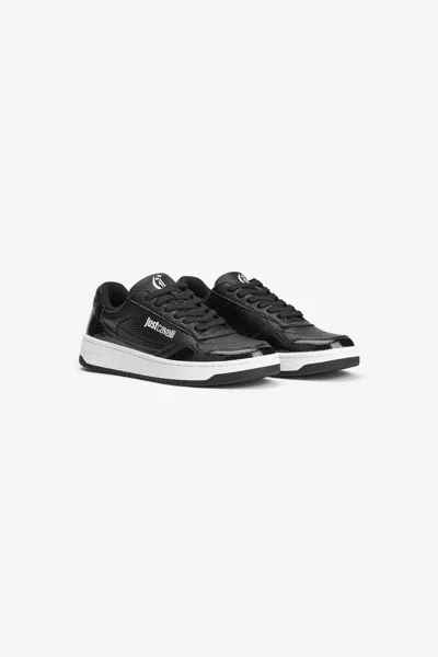 Roberto Cavalli Hammered Effect Black Sneakers With Logo