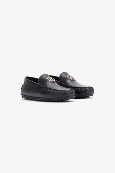 Roberto Cavalli Hammered Effect Loafers With Rc Monogram In Black