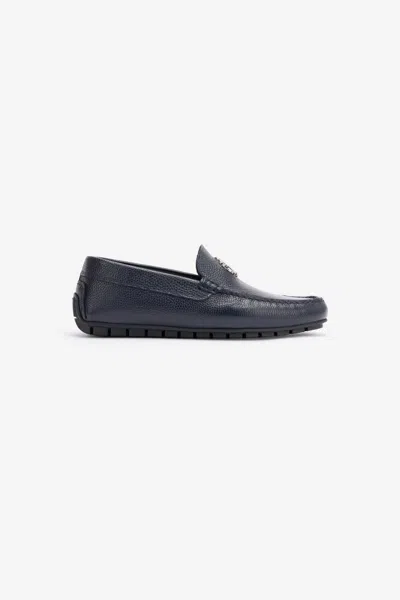 Roberto Cavalli Hammered Effect Loafers With Rc Monogram In Dark Blue