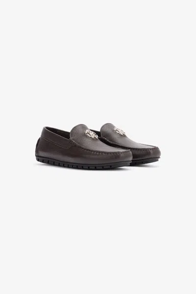 Roberto Cavalli Hammered Effect Loafers With Rc Monogram In Testa Di Moro
