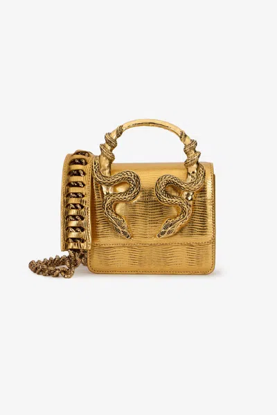 Roberto Cavalli Serpentine Top Handle Bag In Gold