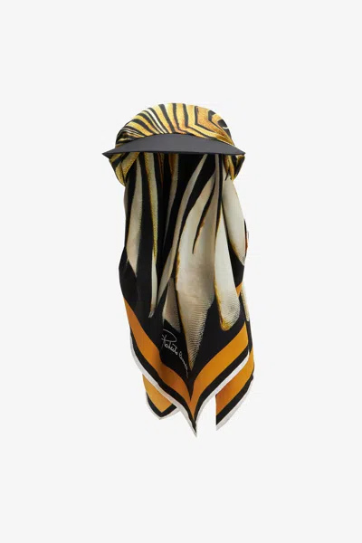 Roberto Cavalli Hat With Visor And Ray Of Gold Scarf In Multi