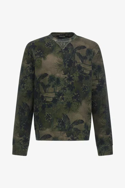 Roberto Cavalli Hawaii Green Printed Sweatshirt In Dark Green
